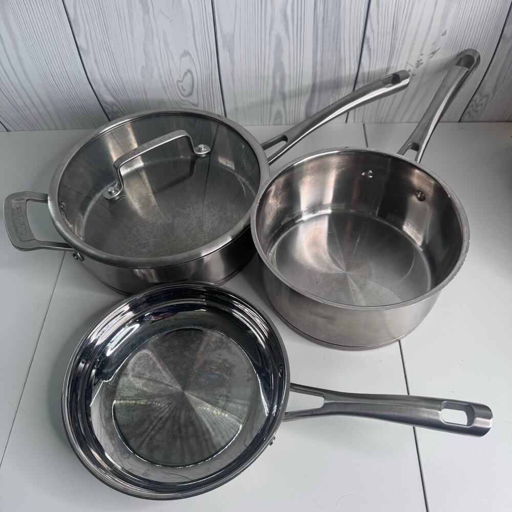 Set of 3 Cuisinart Stainless Steel High Impact Bonded Induction Ready Pans